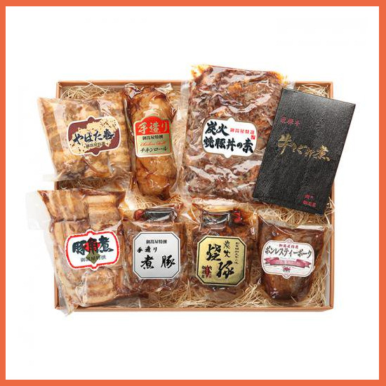 【直送】炭火焼豚・豚角煮・やはた巻き・飛騨牛しぐれ煮・チキンロール・ティーポーク・煮豚・炭火焼豚丼の素・化粧箱