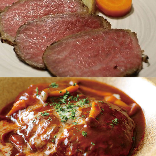 鹿児島黒牛のローストビーフ＆煮込みハンバーグのセット